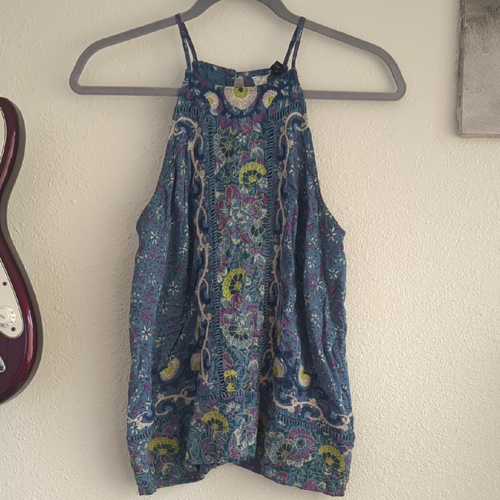 Anthropologie Blue Green Halter Tank Top
